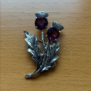 Vintage Silvertone and Purple Thistle Brooch